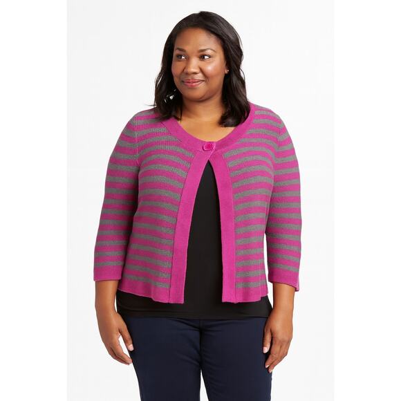 Excellent Croft & Barrow Women’s Striped 3/4 Sleeve Pullover Cardigan Size XL - Picture 1 of 9